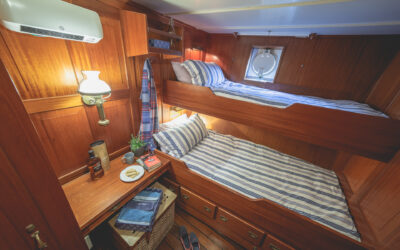 De Tweepersoonshutten op het zeilschip Blue Clipper