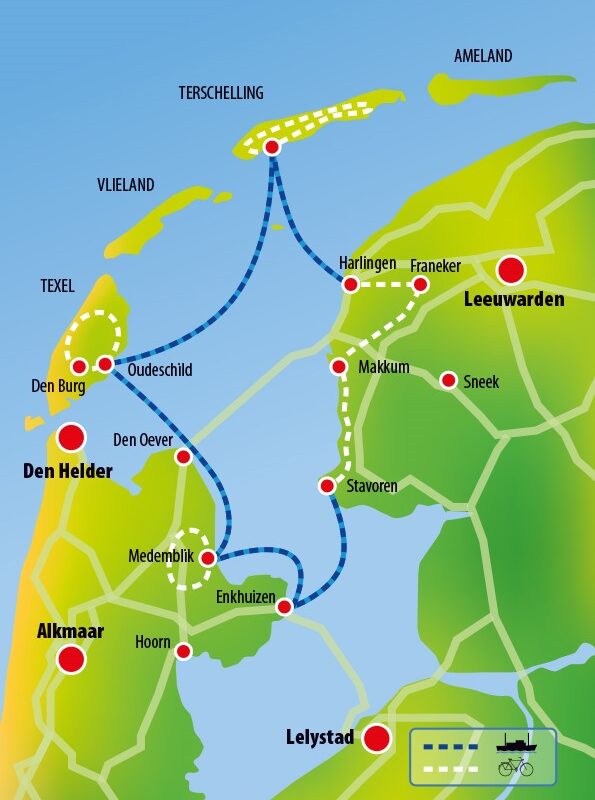 Sail & Bike Waddenzee routeoverzicht